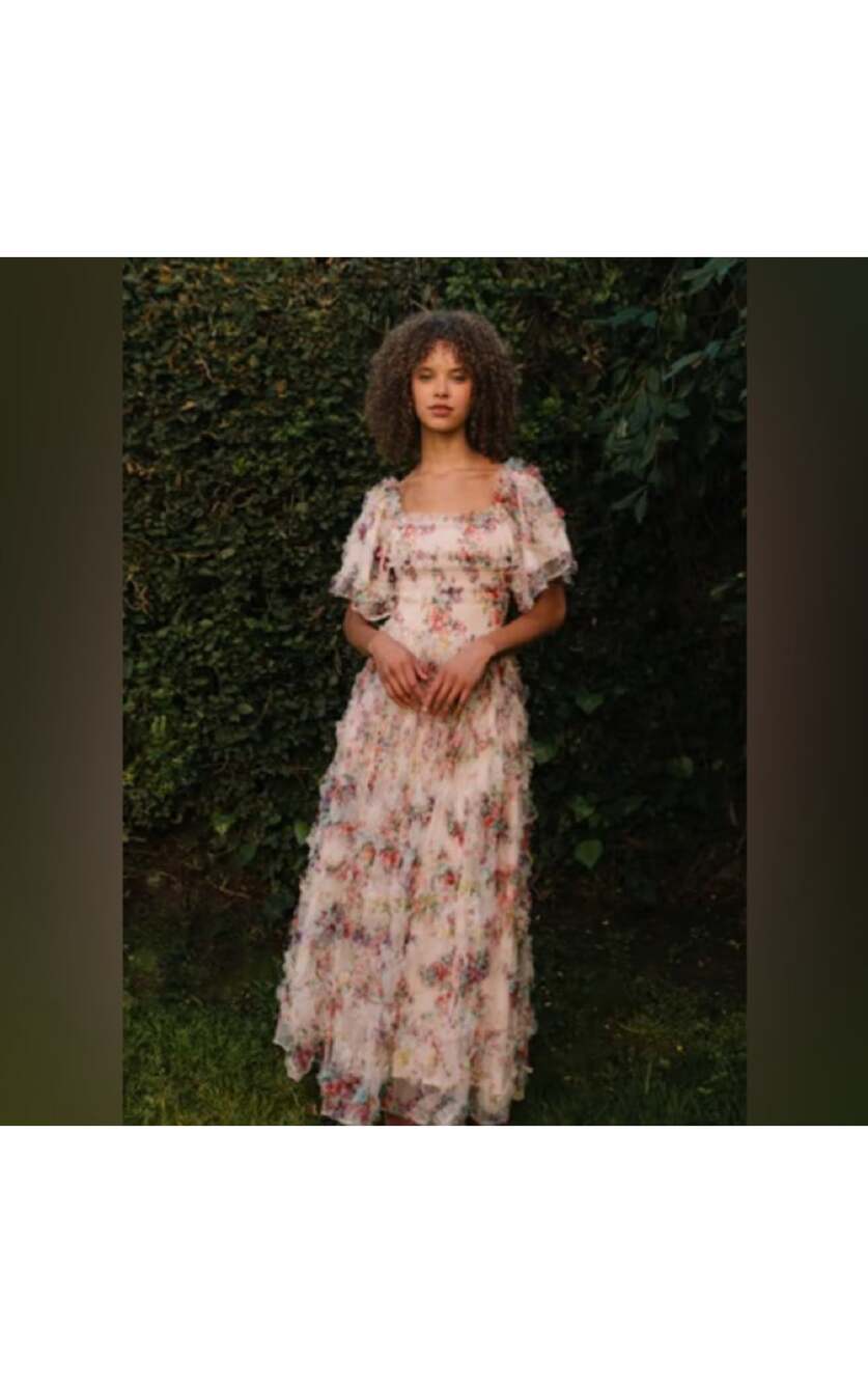 Ivy City Co Florentina Ever Dress maxi tulle cream floral garden party Small - Picture 5 of 11